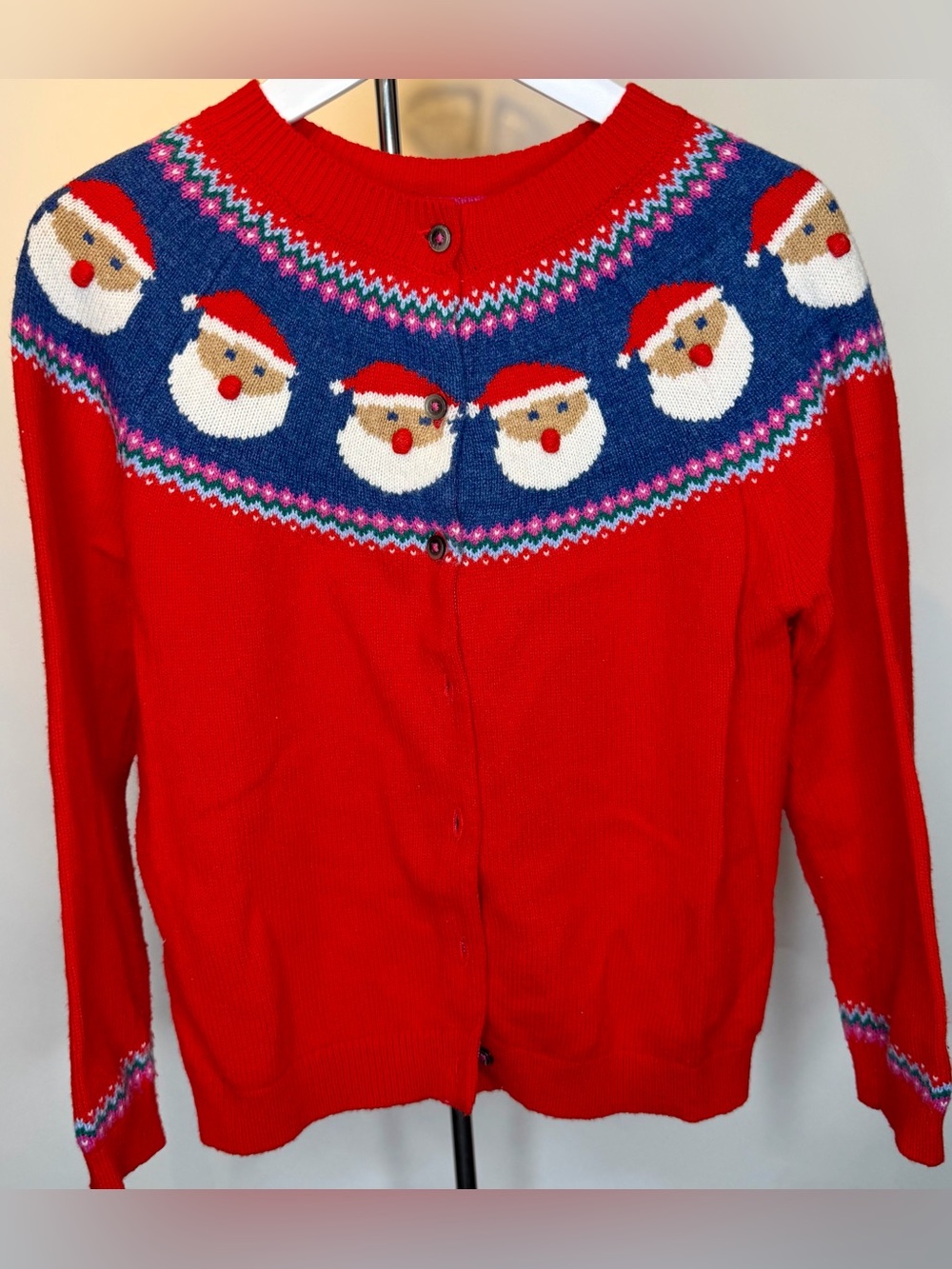 Mini Boden Red Father Christmas Santa Fun Fair Isle Cardigan